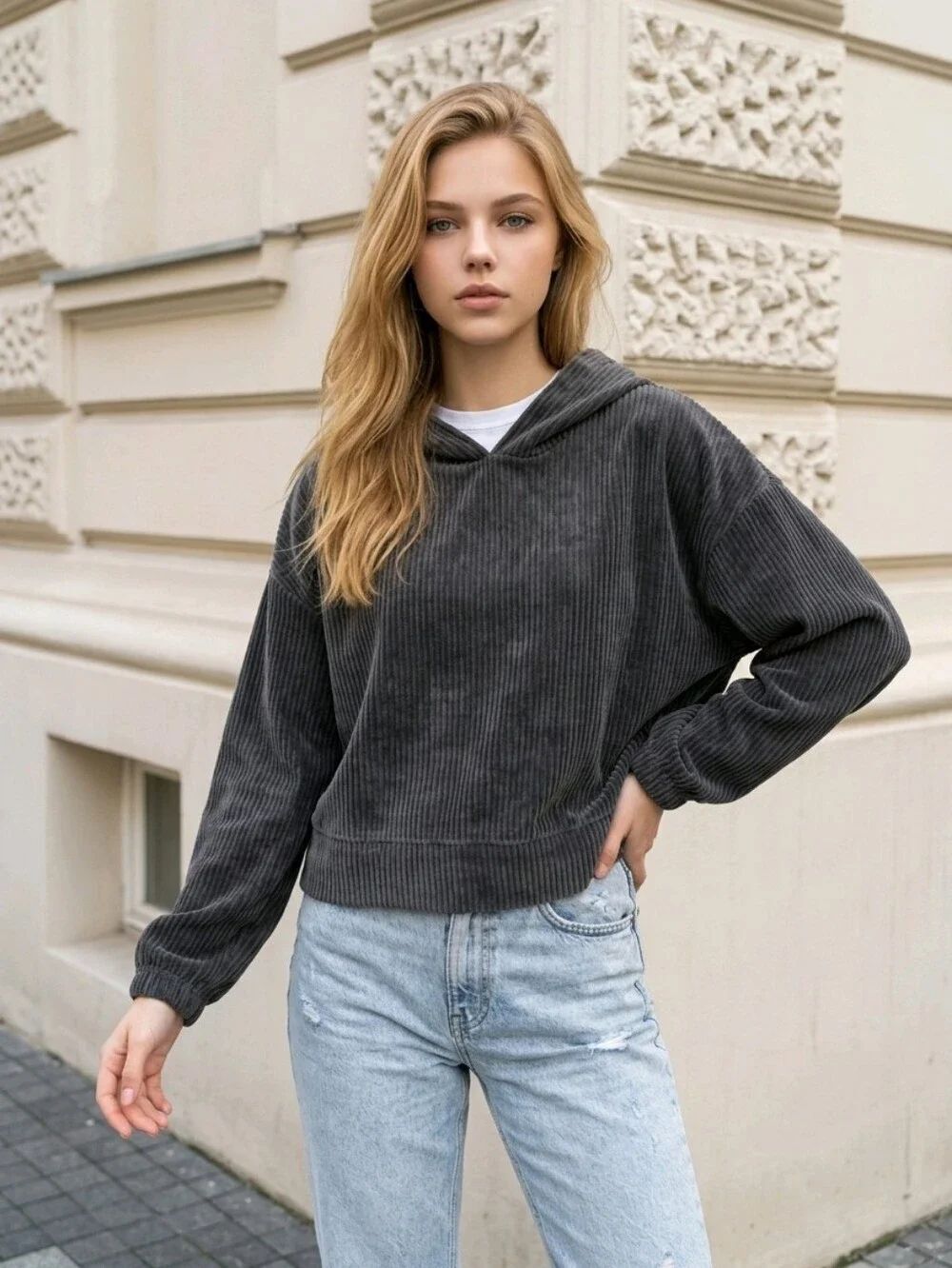 Aerie Groove-On Velour Hoodie XS Smoke Grey Cropped Oversized Cozy Pullover
